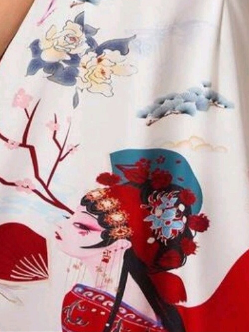 SHEIN Red and White Floral Landscape Cheongsam-Inspired Mini Dress - Picture 4 of 9